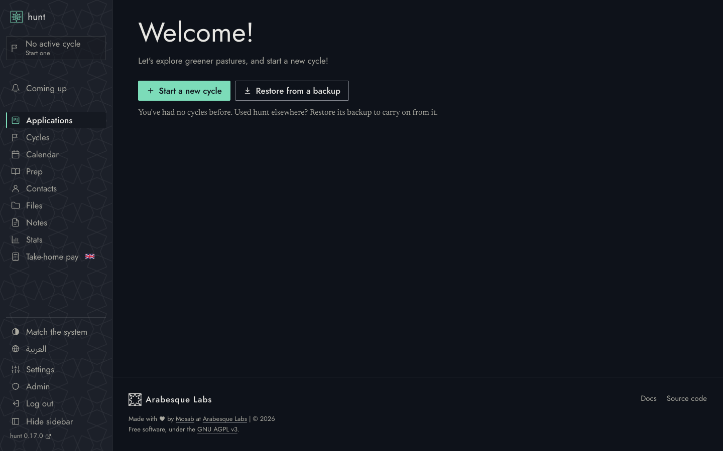 The board of a new hunt: Start a new cycle, or Restore from a backup