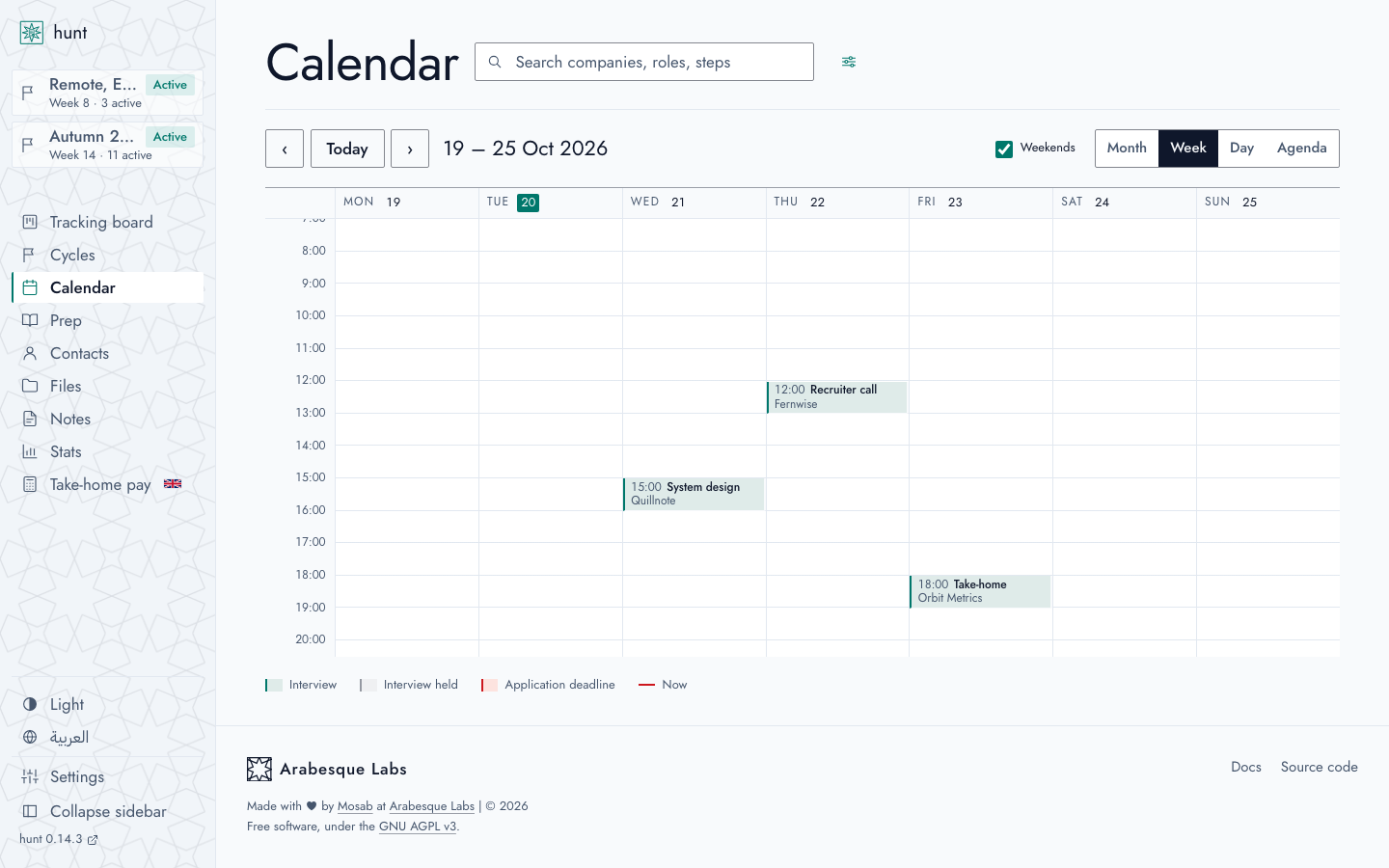 Calendar: a week