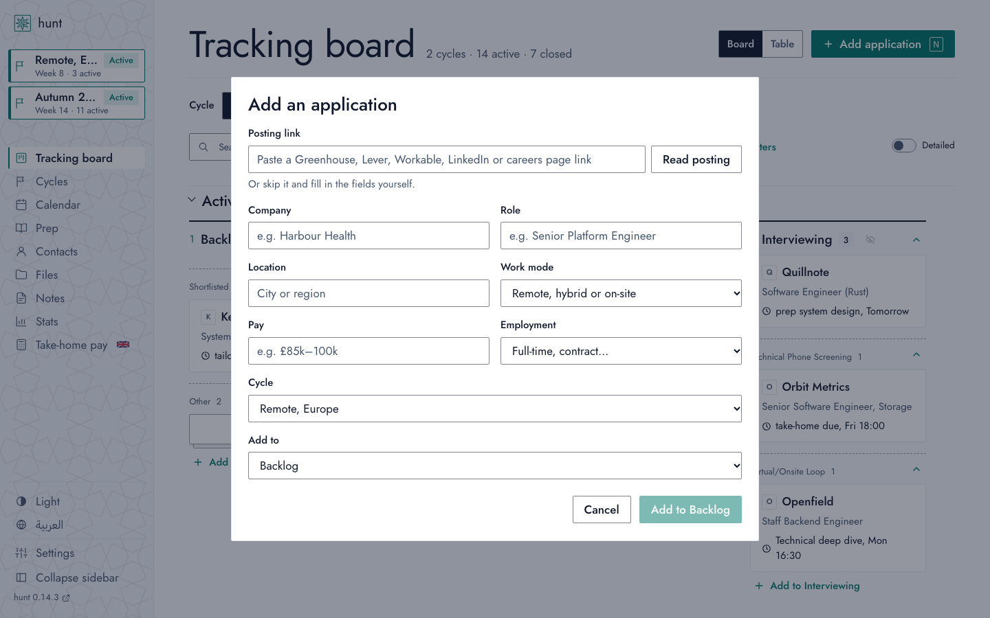 Adding an application